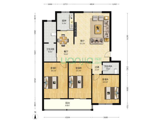 电力小区(临潼) 3室2厅2卫 142平方