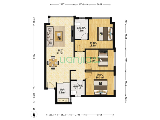 勤诚达正大城乐园 3室1厅2卫 100平方