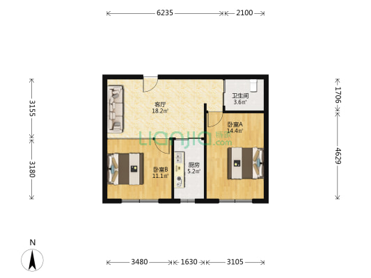 福华公寓 2室1厅1卫 70平方