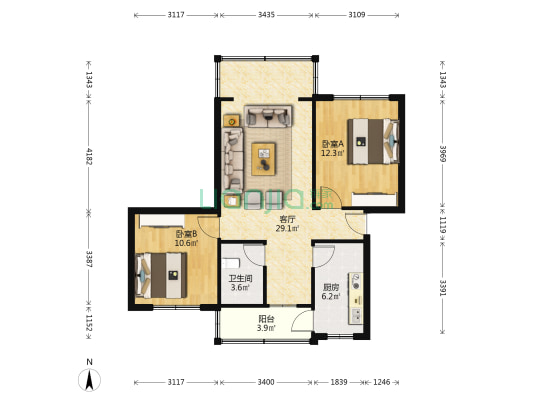 石人南路19号 2室1厅1卫 75平方