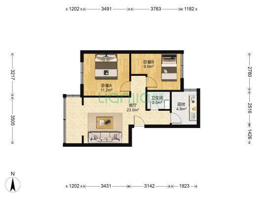 跃进支路9号 2室1厅1卫 63平方