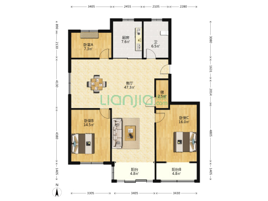 朝阳路二百四十八弄 3室1厅1卫 127平方