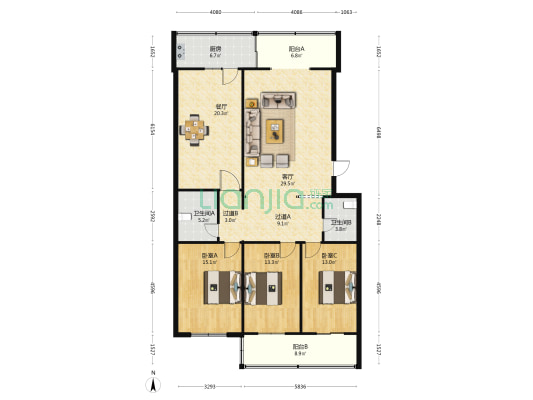 桃园三巷职工住宅楼 3室2厅2卫 155平方