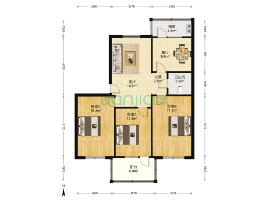 支农楼 3室2厅1卫 113平方