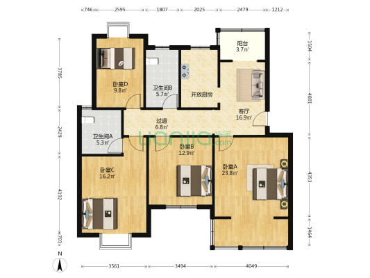 长远新村 4室1厅2卫 152平方