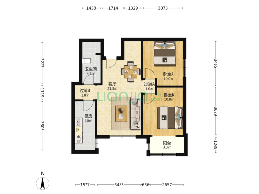 福顺家园 2室1厅1卫 92平方