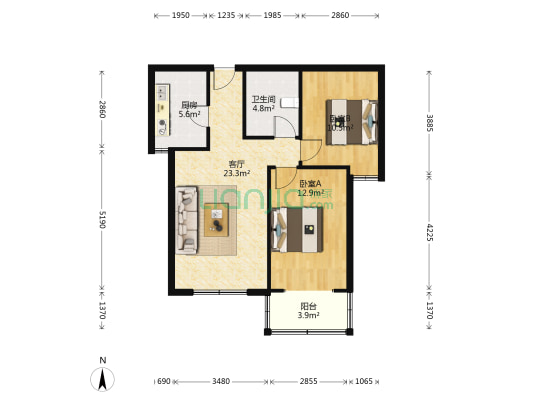 路景苑 2室1厅1卫 87平方