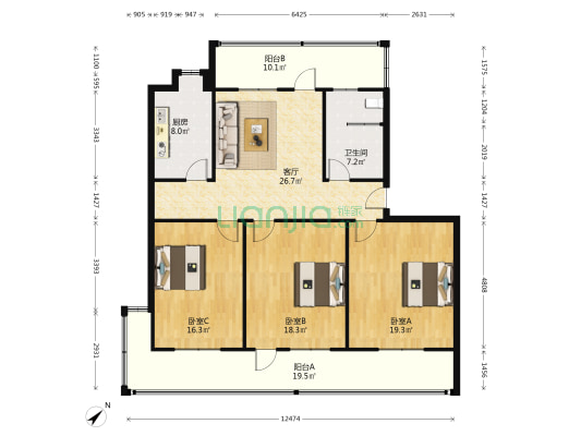 地税局家属院(中清路) 3室1厅1卫 143平方