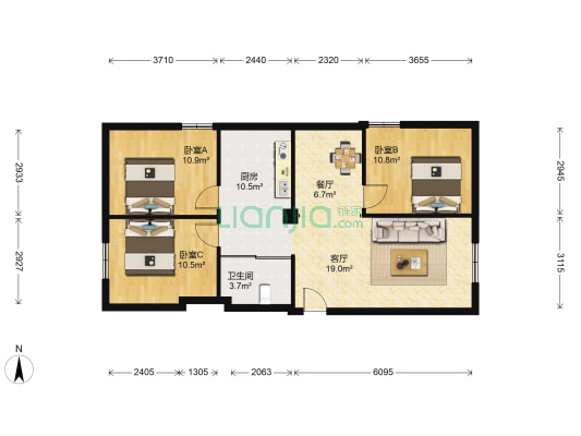 6街区 3室2厅1卫 94平方