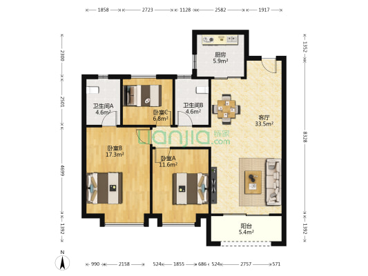 曲江九里西区 3室1厅2卫 120平方