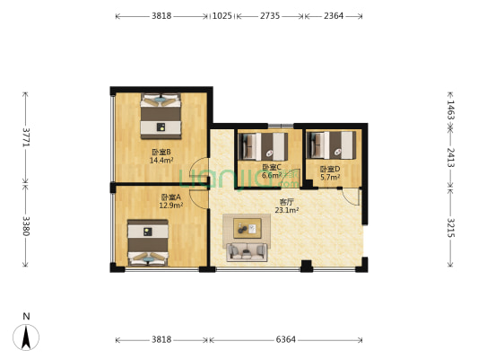 南丰花园 4室1厅0卫 97平方