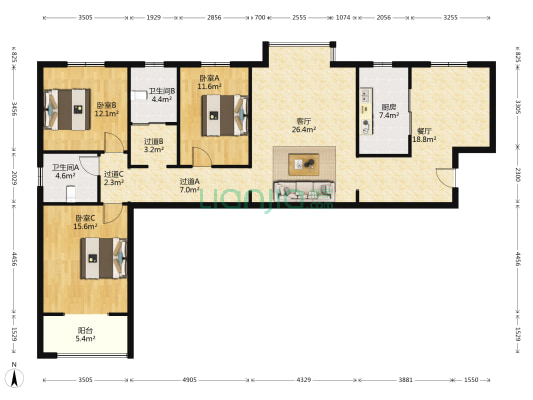 福源公寓 3室2厅2卫 149平方