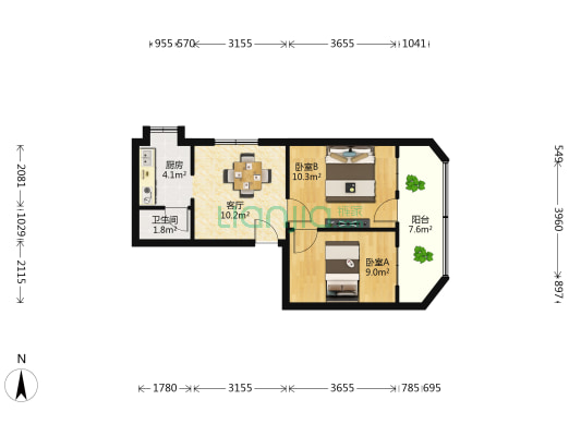 南昌市第一医院小区 2室1厅1卫 52平方
