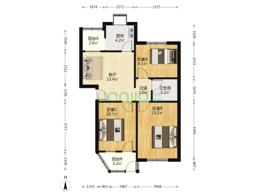 黄河路120号院 3室1厅1卫 72平方