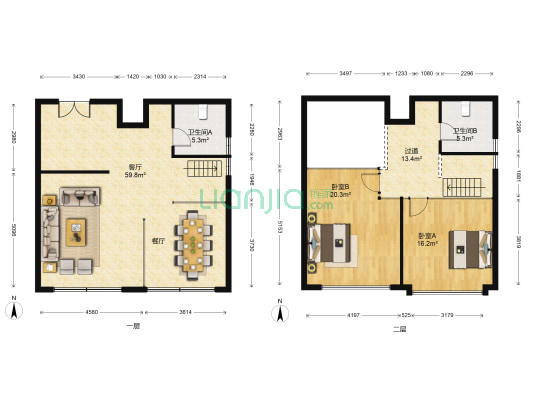 龙山大厦 2室1厅2卫 101平方
