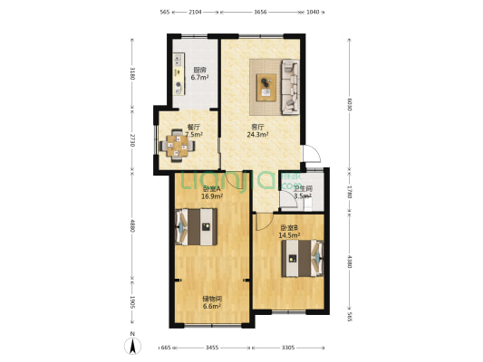 文化街幼儿园商住楼 2室2厅1卫 97平方