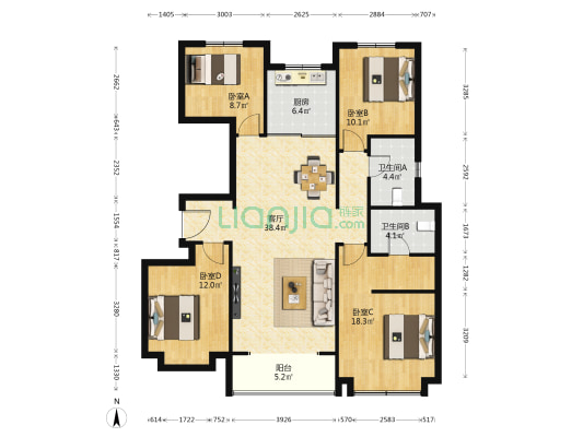 中海汇德里 4室1厅2卫 144平方