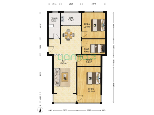城东弄 3室1厅1卫 108平方