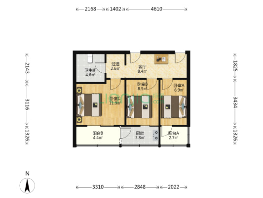 兴军公寓 3室1厅1卫 77平方