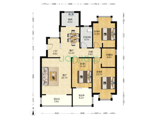 美庄小区 3室2厅1卫 125平方