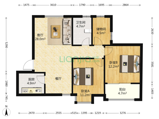鲁伟北海公寓 2室1厅1卫 94平方