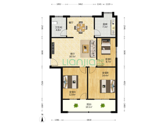 星火路钉丝厂家属院 3室1厅1卫 102平方