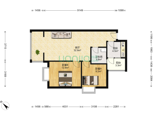 中和新城 2室1厅1卫 73平方