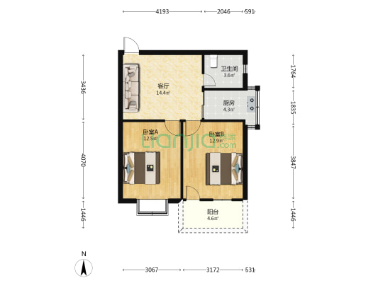 广积营邮电单位宿舍 2室1厅1卫 68平方