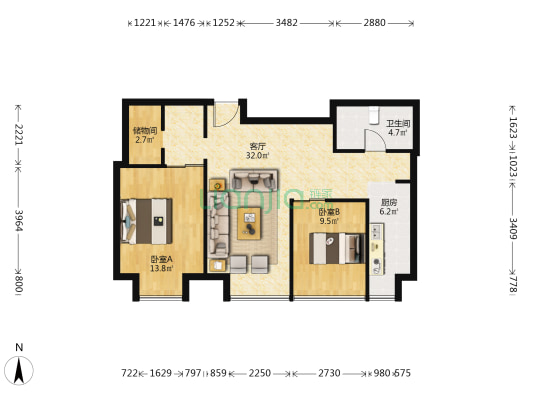 渤龙御湖湾 2室1厅1卫 83平方