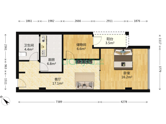 楠贵坊 1室1厅1卫 63平方