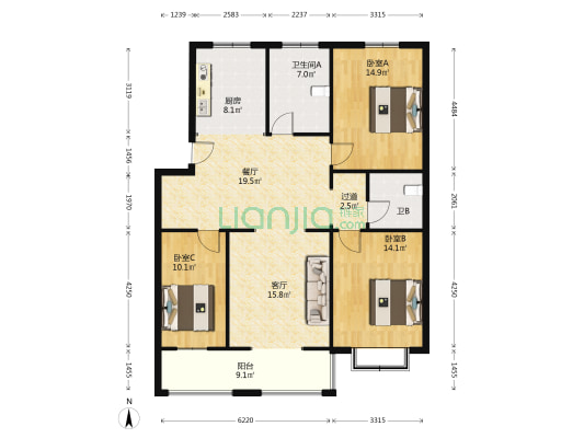 台角新村南区 3室2厅2卫 127平方