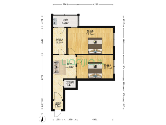 坊山府东巷楼 2室1厅1卫 64平方