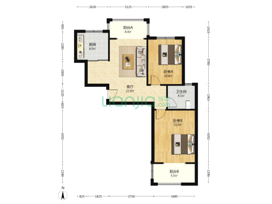 迎河家园 2室1厅1卫 98平方