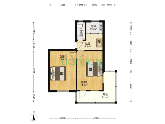 御道街60号 2室0厅1卫 59平方