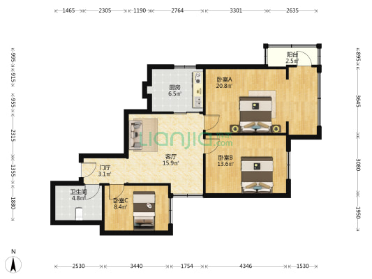 通锦桥190号 3室1厅1卫 83平方