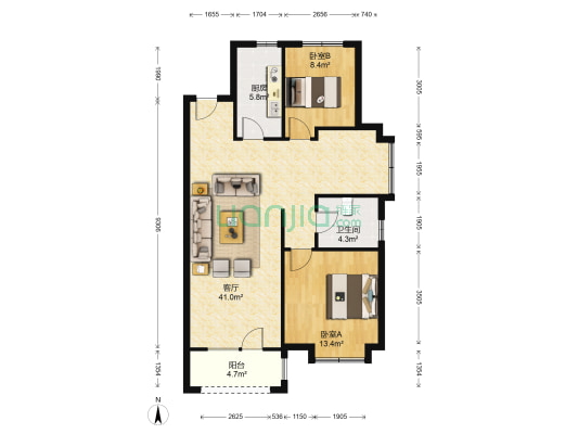 大社区 南北通透 好楼层 采光视野好-户型图