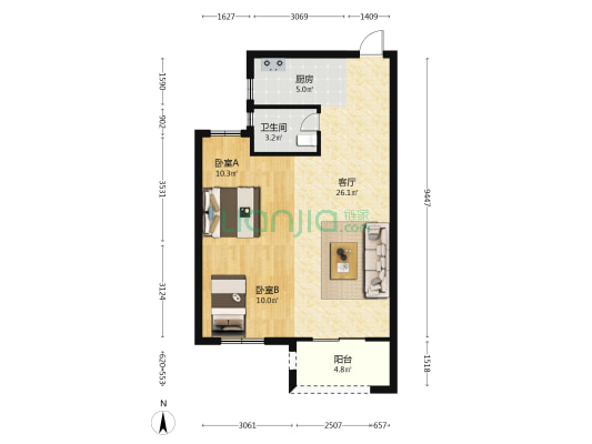 金辉珑岳花园 2室1厅1卫 75平方