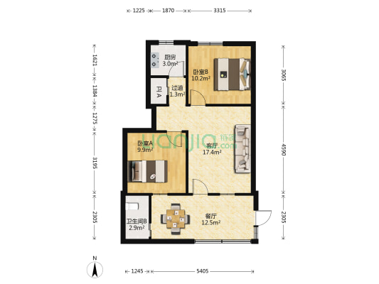 执信大院 2室2厅2卫 57平方