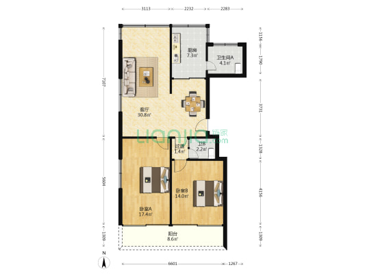 迎春巷 2室1厅2卫 96平方