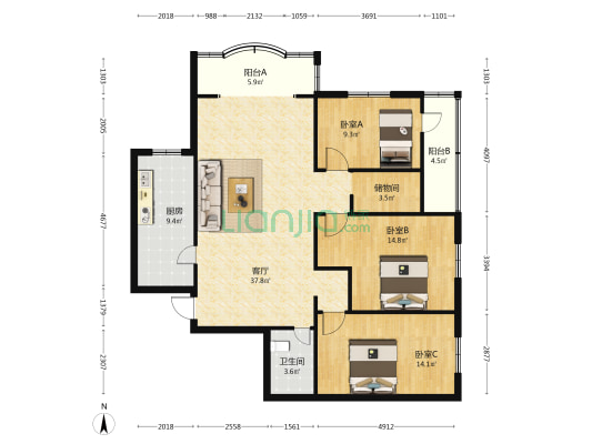 福建省计委宿舍 3室1厅1卫 134平方