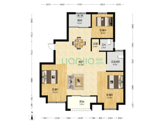 塘下美都 3室1厅2卫 114平方