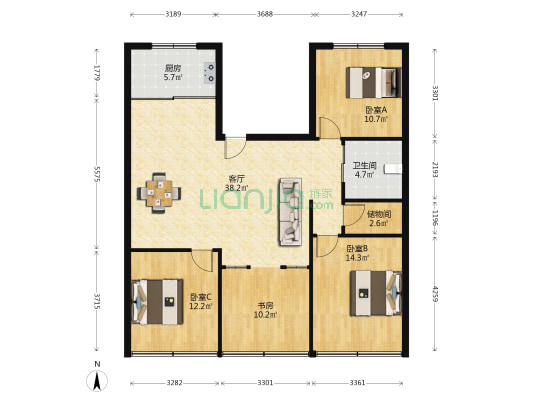 景山组团 4室1厅1卫 127平方