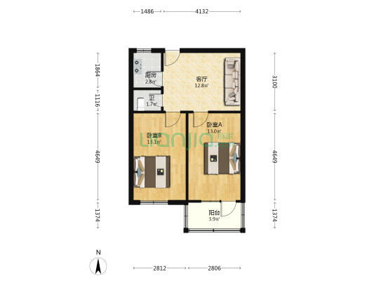 东方社区 2室1厅1卫 57平方