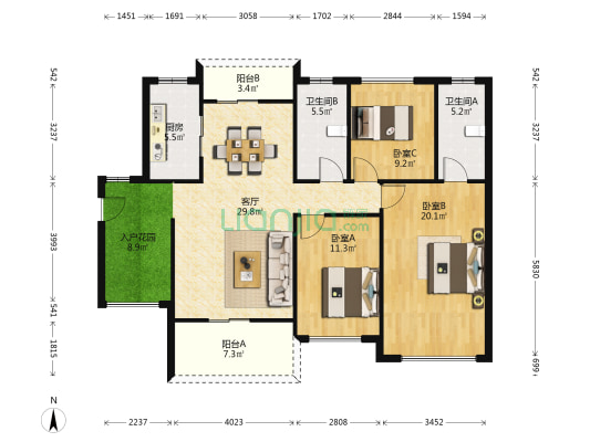 御豪庭 3室1厅2卫 128平方