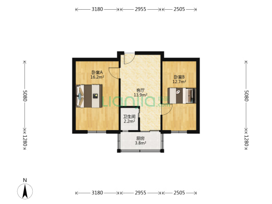 湖滨饭店宿舍 2室1厅1卫 63平方
