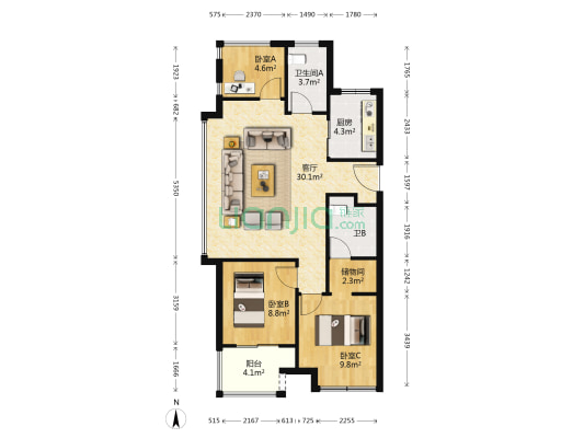 尚堂久里 3室1厅2卫 89平方
