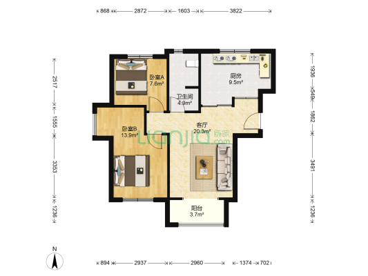 海脉未来城 2室1厅1卫 83平方