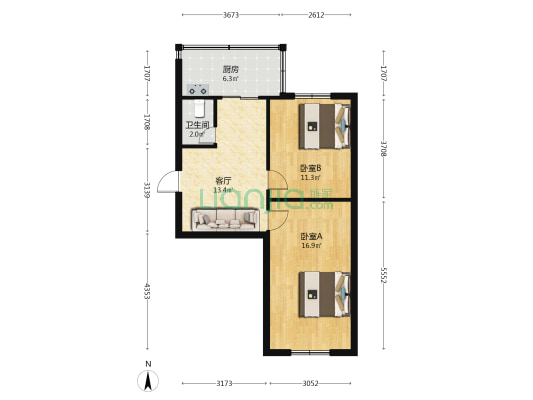 尖草坪区新华社区 2室1厅1卫 61平方