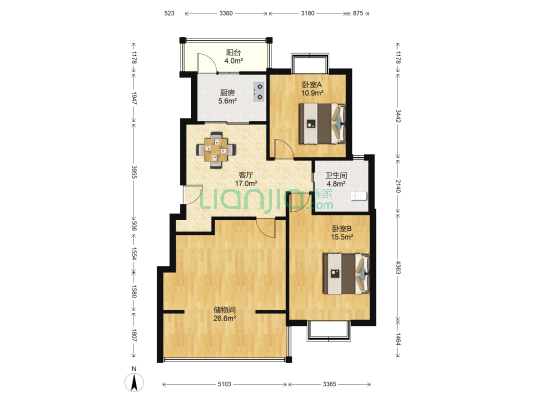 东方知音苑 2室1厅1卫 100平方