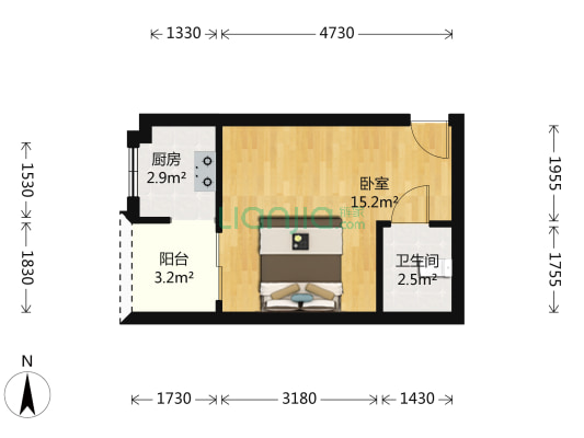 银翔盛世悦庭 1室0厅1卫 34平方